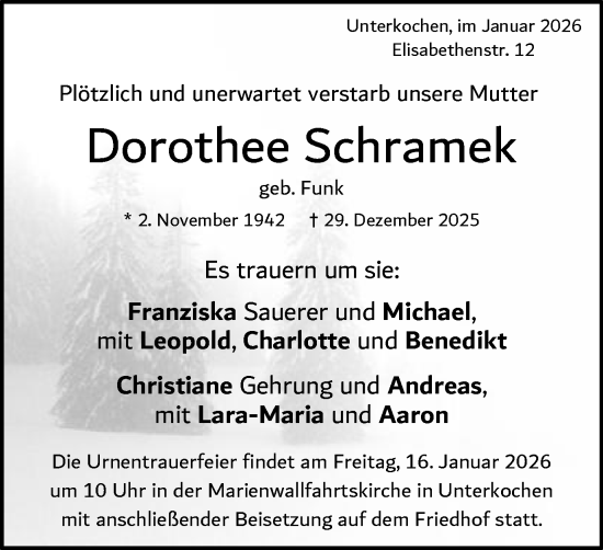 Traueranzeige von Dorothee Schramek von Schwäbische Post