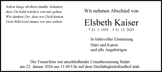 Traueranzeige von Elsbeth Kaiser von Gmünder Tagespost