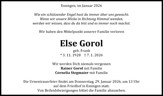 Traueranzeige von Else Gorol von Schwäbische Post