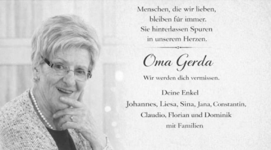 Traueranzeige von Gerda  von Schwäbische Post