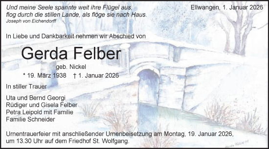 Traueranzeige von Gerda Felber von Schwäbische Post