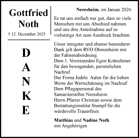 Traueranzeige von Gottfried Noth von Schwäbische Post