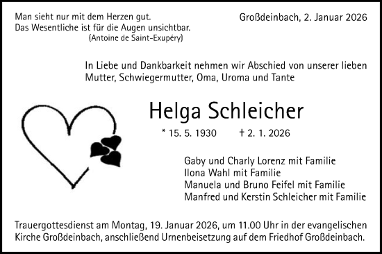 Traueranzeige von Helga Schleicher von Gmünder Tagespost