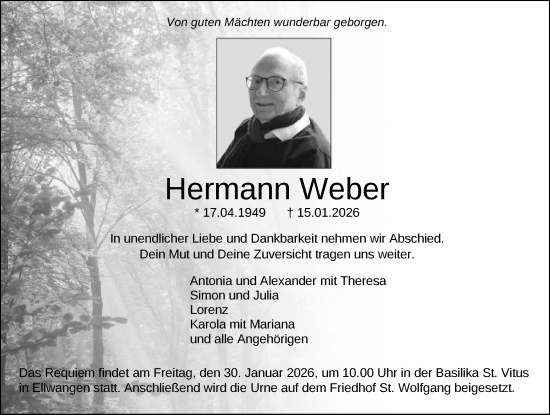 Traueranzeige von Hermann Weber von Schwäbische Post