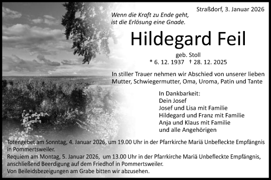 Traueranzeige von Hildegard Feil von Schwäbische Post