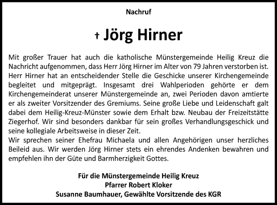 Traueranzeige von Jörg Hirner von Gmünder Tagespost