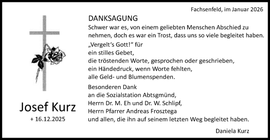 Traueranzeige von Josef Kurz von Schwäbische Post