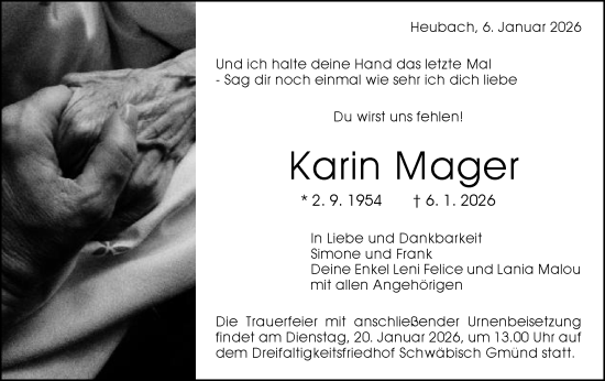 Traueranzeige von Karin Mager von Gmünder Tagespost