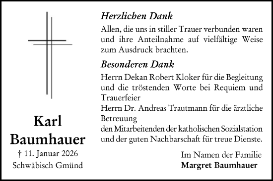 Traueranzeige von Karl Baumhauer von Gmünder Tagespost