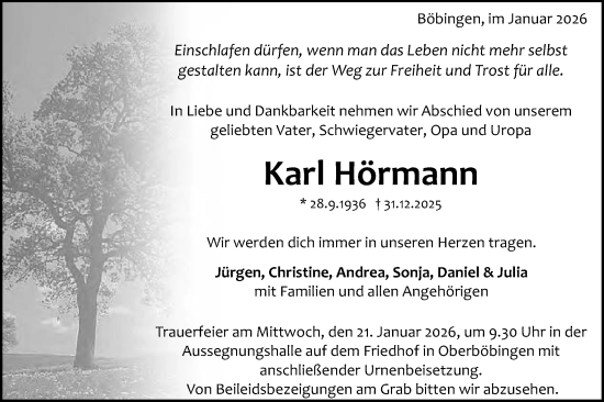 Traueranzeige von Karl Hörmann von Gmünder Tagespost