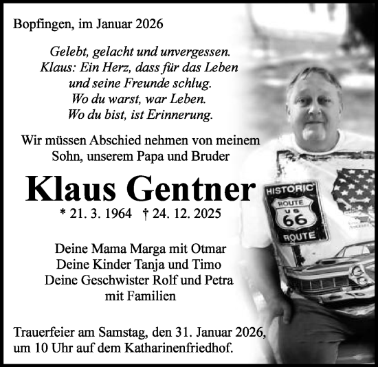 Traueranzeige von Klaus Gentner von Schwäbische Post