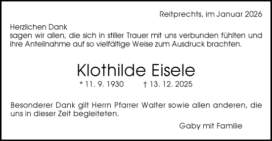 Traueranzeige von Klothilde Eisele von Gmünder Tagespost