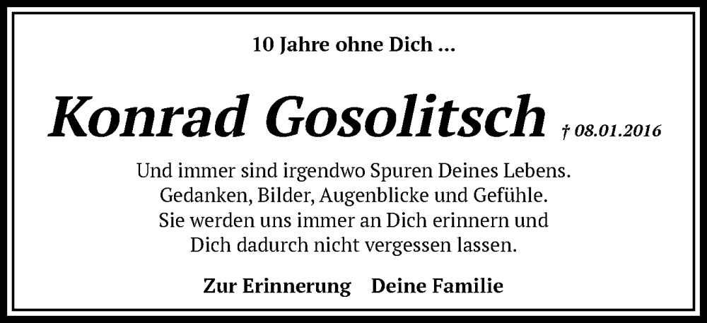  Traueranzeige für Konrad Gosolitsch vom 08.01.2026 aus Schwäbische Post