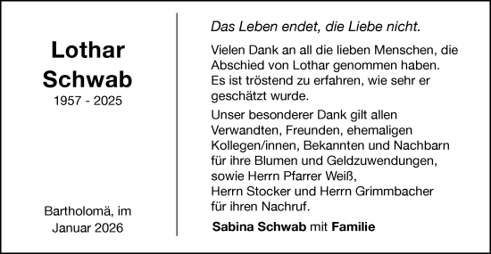 Traueranzeige von Lothar Schwab von Schwäbische Post