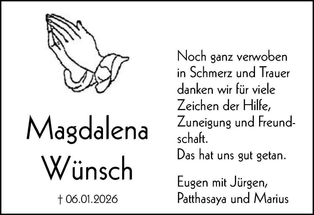  Traueranzeige für Magdalena  vom 23.01.2026 aus Schwäbische Post