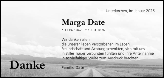 Traueranzeige von Marga Date von Schwäbische Post