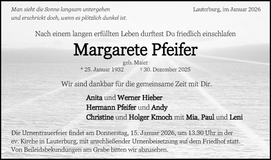 Traueranzeige von Margarete Pfeifer von Schwäbische Post