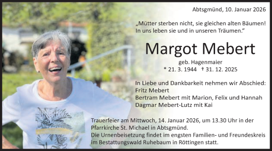 Traueranzeige von Margot Mebert von Schwäbische Post
