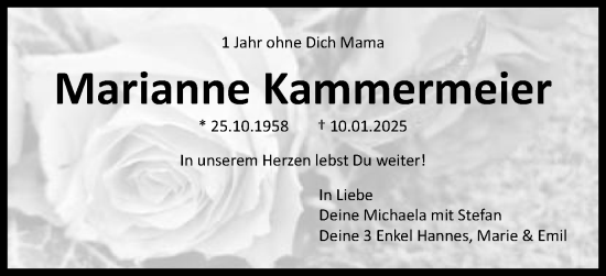 Traueranzeige von Marianne Kammermeier von Schwäbische Post