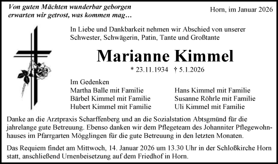 Traueranzeige von Marianne Kimmel von Gmünder Tagespost
