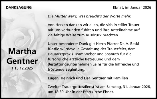Traueranzeige von Martha Gentner von Schwäbische Post