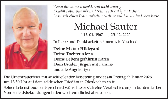 Traueranzeige von Michael Sauter von Schwäbische Post