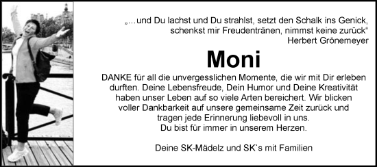 Traueranzeige von Moni Reck von Schwäbische Post