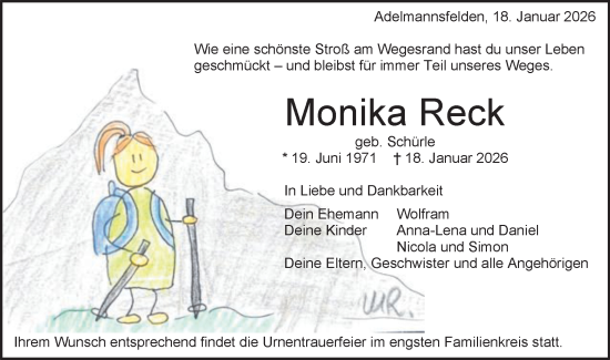 Traueranzeige von Monika Reck von Schwäbische Post