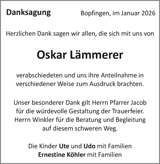 Traueranzeige von Oskar Lämmerer von Schwäbische Post