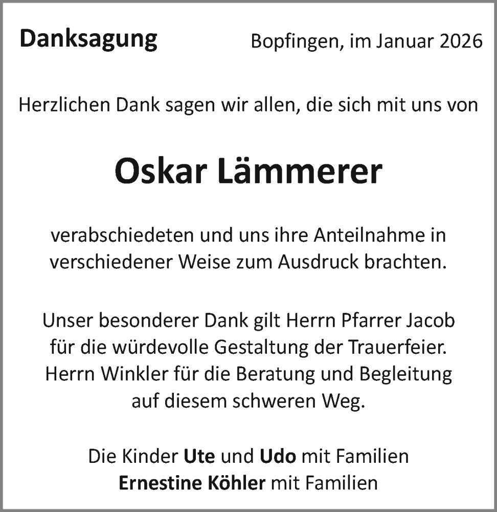  Traueranzeige für Oskar Lämmerer vom 03.01.2026 aus Schwäbische Post