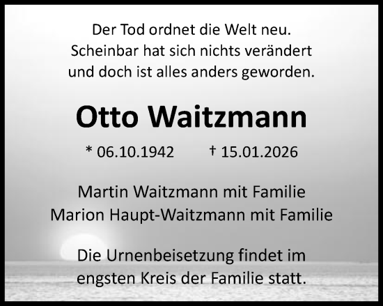 Traueranzeige von Otto Waitzmann von Schwäbische Post