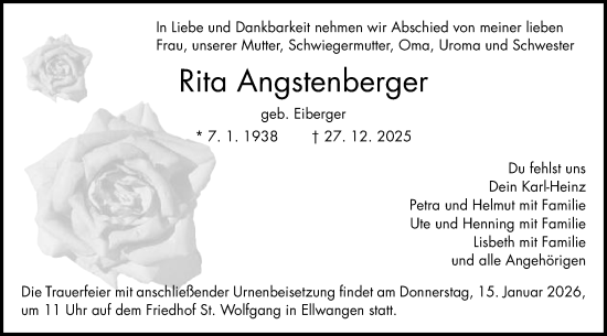 Traueranzeige von Rita Angstenberger von Schwäbische Post