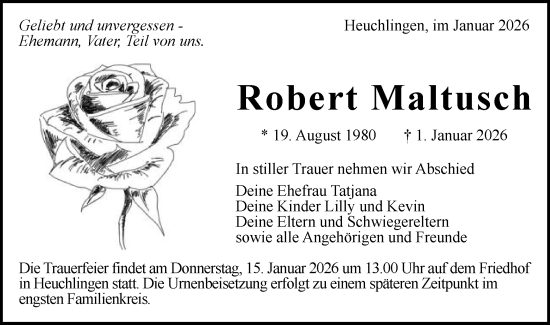 Traueranzeige von Robert Maltusch von Schwäbische Post