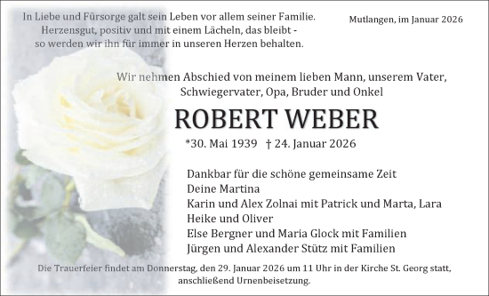 Traueranzeige von Robert Weber von Gmünder Tagespost
