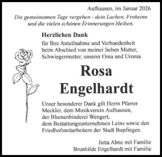 Traueranzeige von Rosa Engelhardt von Schwäbische Post