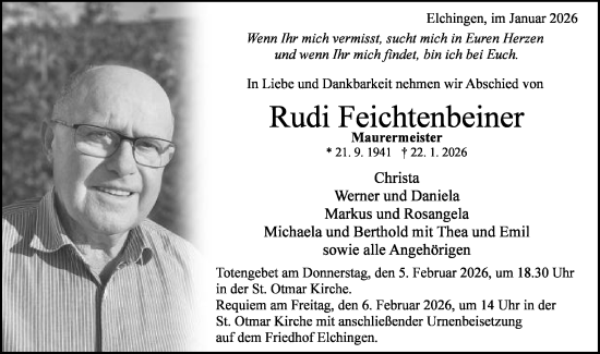 Traueranzeige von Rudi Feichtenbeiner von Schwäbische Post