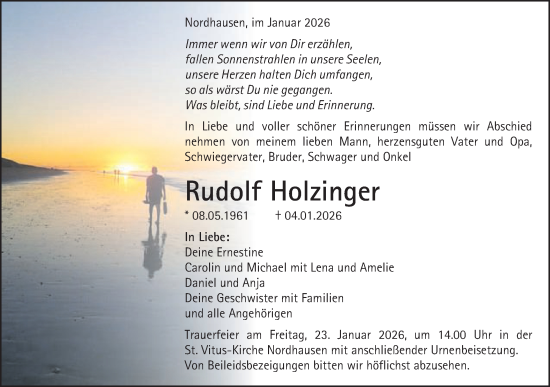 Traueranzeige von Rudolf Holzinger von Schwäbische Post