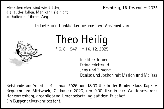 Traueranzeige von Theo Heilig von Gmünder Tagespost