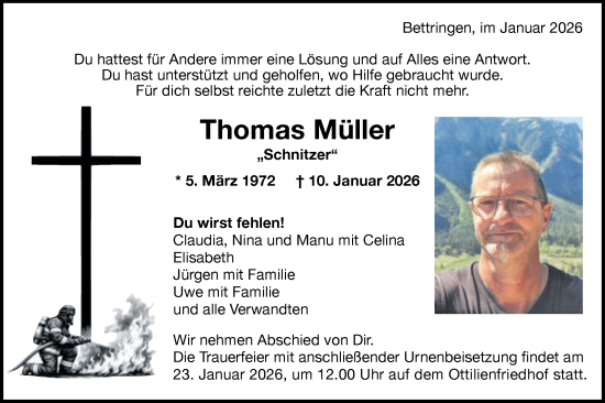 Traueranzeige von Thomas Müller von Gmünder Tagespost