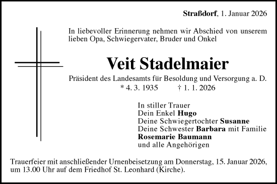 Traueranzeige von Veit Stadelmaier von Gmünder Tagespost