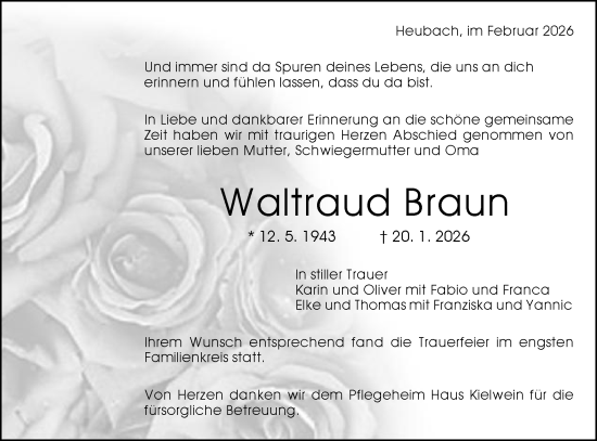 Traueranzeige von Waltraud Braun von Gmünder Tagespost