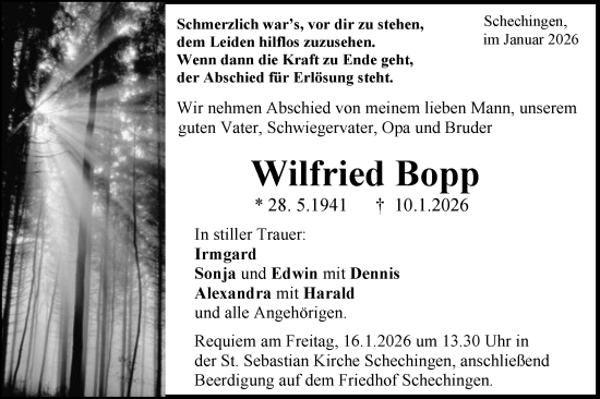 Traueranzeige von Wilfried Bopp von Gmünder Tagespost