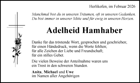 Traueranzeige von Adelheid Hamhaber von Gmünder Tagespost