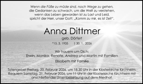 Traueranzeige von Anna Dittmer von Schwäbische Post