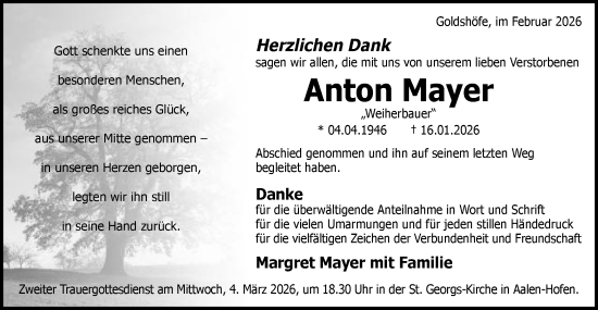 Traueranzeige von Anton Mayer von Schwäbische Post
