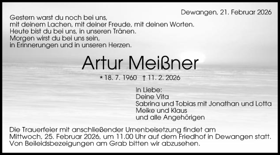 Traueranzeige von Artur Meißner von Schwäbische Post
