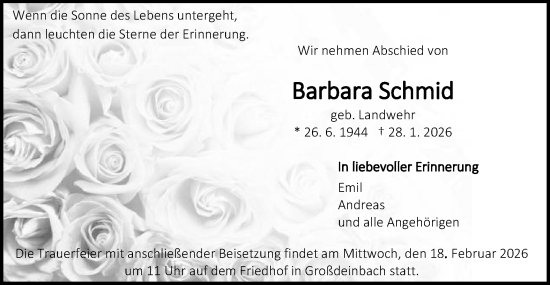 Traueranzeige von Barbara Schmid von Gmünder Tagespost