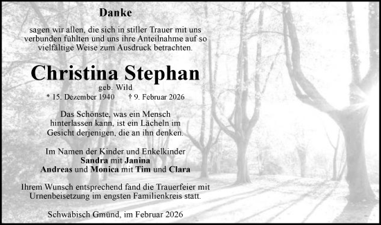 Traueranzeige von Christina Stephan von Gmünder Tagespost