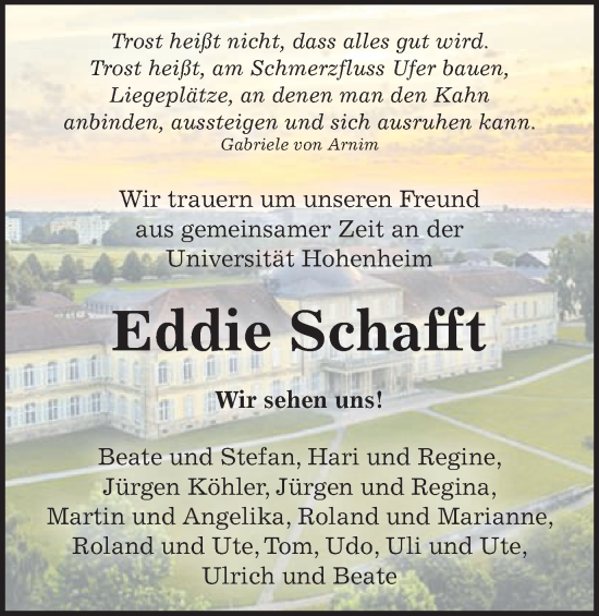 Traueranzeige von Eddie Schafft von Gmünder Tagespost