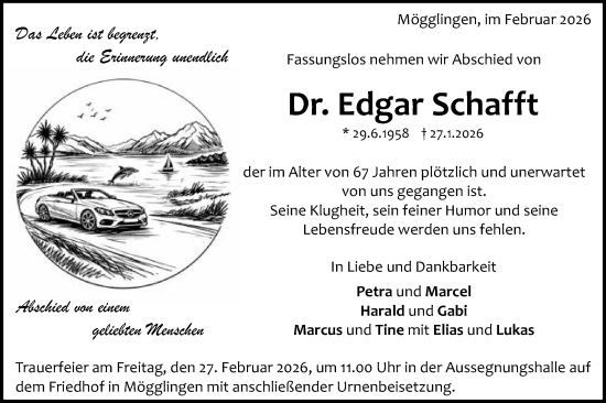 Traueranzeige von Edgar Schafft von Gmünder Tagespost